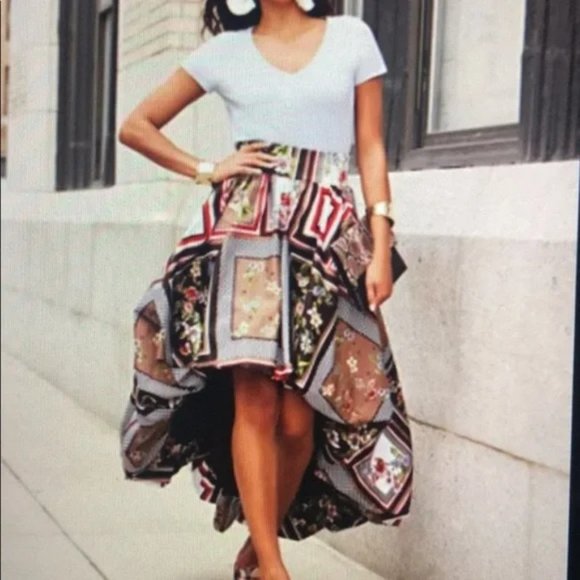 NWT New York & Co Mixed Print Hi Lo Bubble Skirt. SZ M - Picture 3 of 4